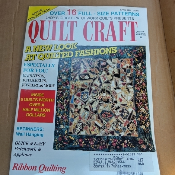 Vintage Quilt Craft Magazine April 1992 Quilting Quilt Patterns - Picture 1 of 10
